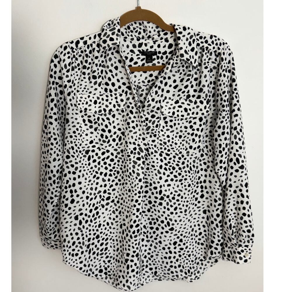 Ann Taylor Petite Spotted Popover blouse size MP